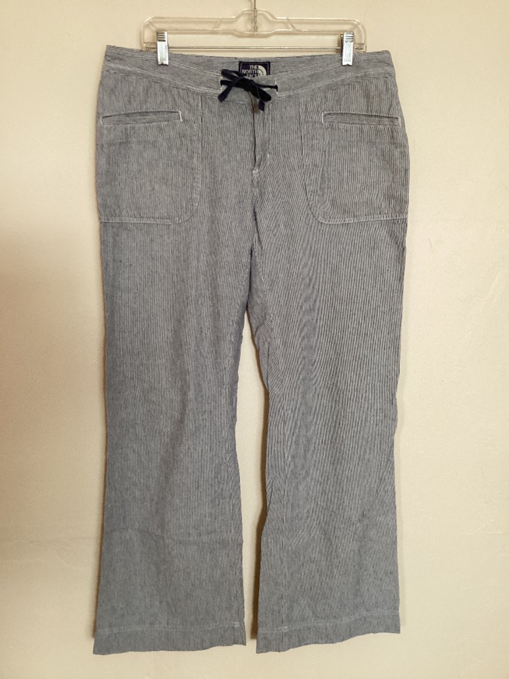 North Face size 12 pants linen & cotton blend navy & white stripe wide leg pants